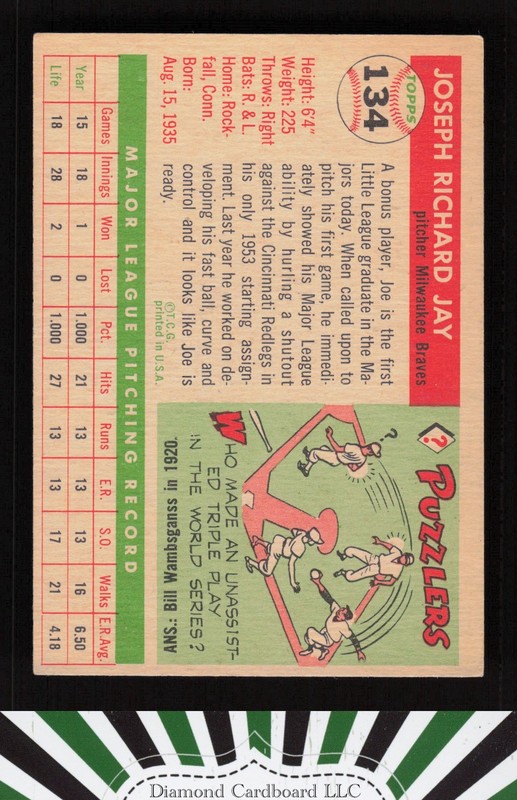 1955 Topps #134 Joe Jay VGEX b, back