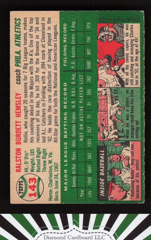 1954 Topps #143 Rollie Hemsley VGEX+ a, back