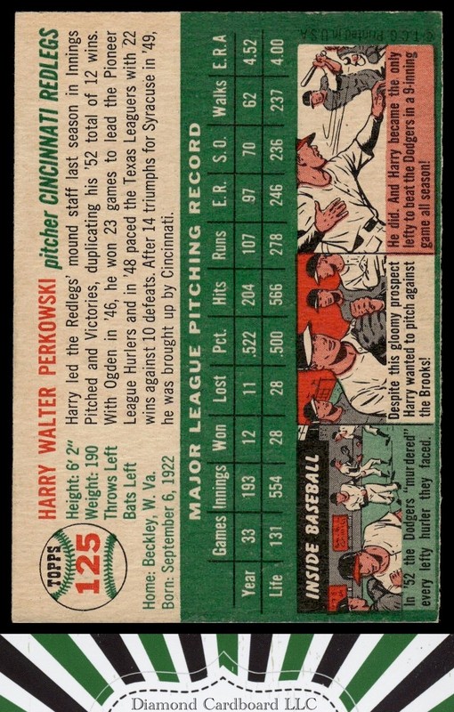 1954 Topps #125 Harry Perkowski EX (MC) n, back