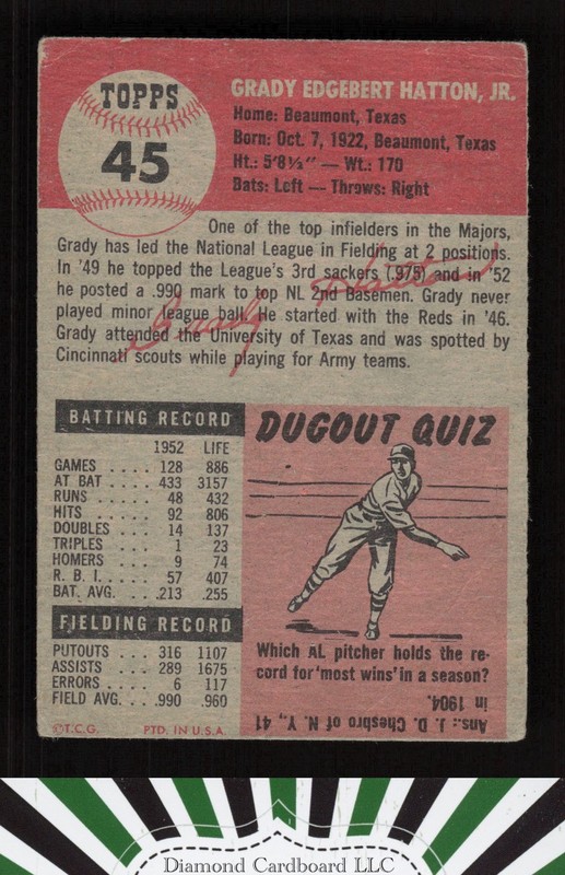 1953 Topps #45 Grady Hatton GD b, back