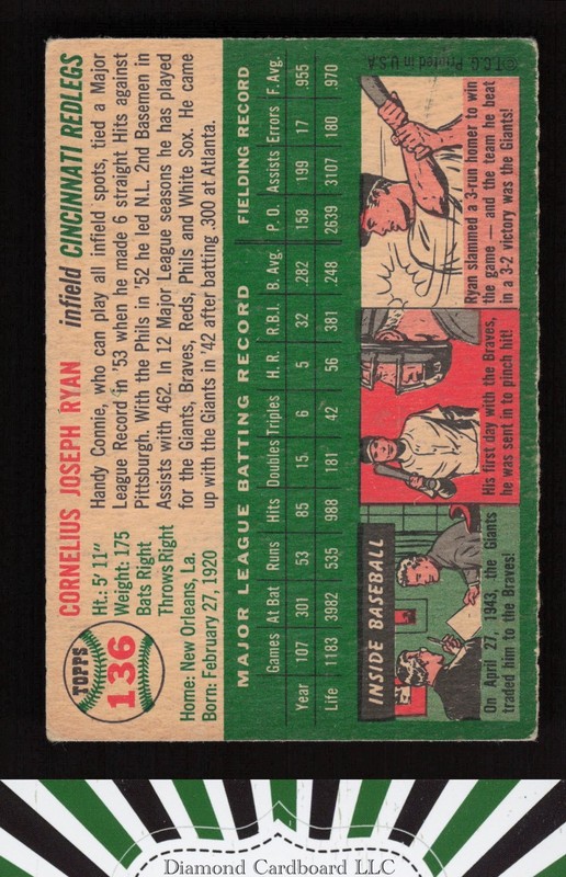 1954 Topps #136 Connie Ryan VG+ h, back