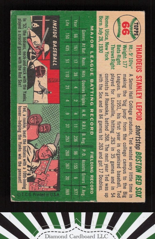 1954 Topps #66 Ted Lepcio VG h, back
