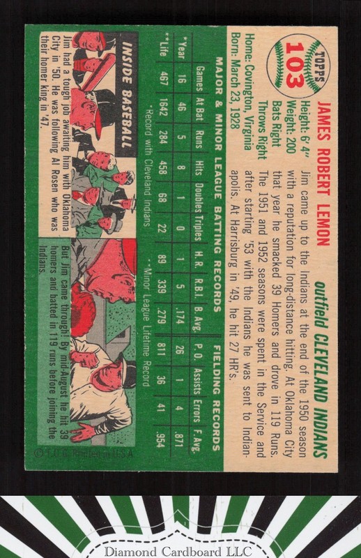 1954 Topps #103 Jim Lemon NM l, back
