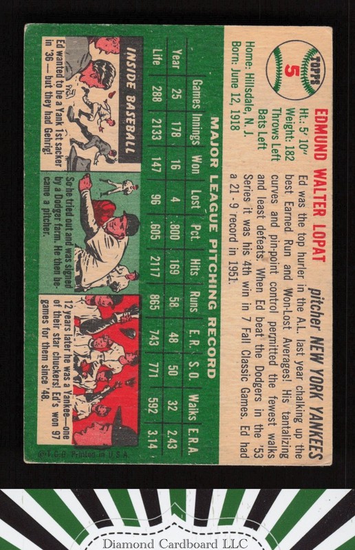 1954 Topps #5 Ed Lopat VG f, back