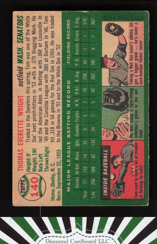 1954 Topps #140 Tom Wright VGEX n, back