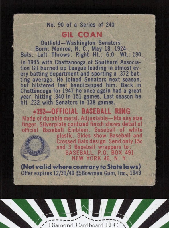 1949 Bowman #90 Gil Coan PR a, back
