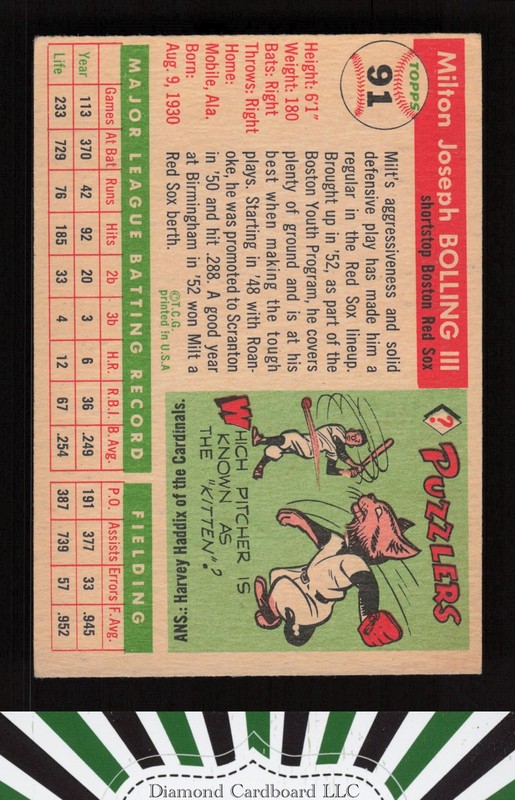 1955 Topps #91 Milt Bolling VGEX f, back