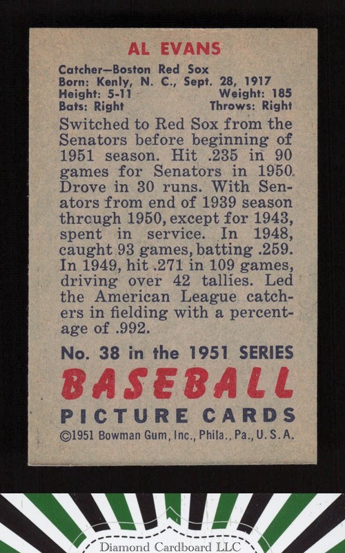 1951 Bowman #38 Al Evans VGEX+, back