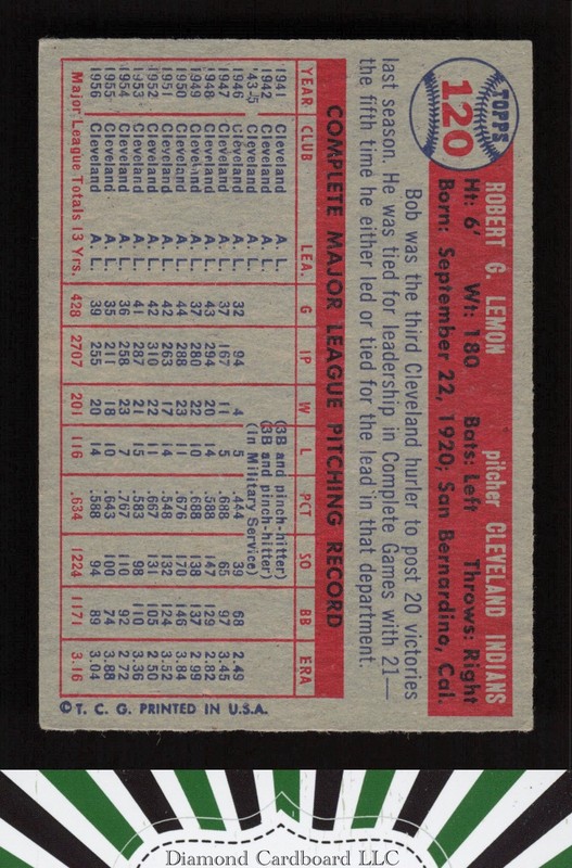 1957 Topps #120 Bob Lemon VGEX g, back