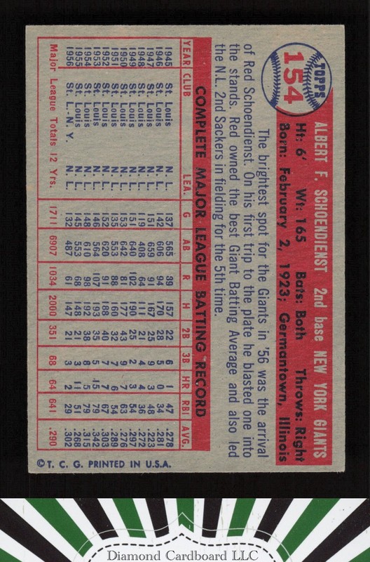 1957 Topps #154 Red Schoendienst VGEX c, back