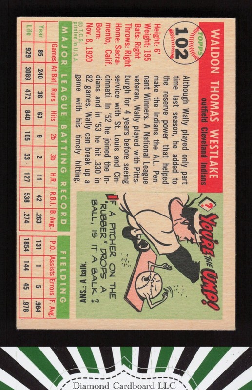 1955 Topps #102 Wally Westlake VGEX e, back