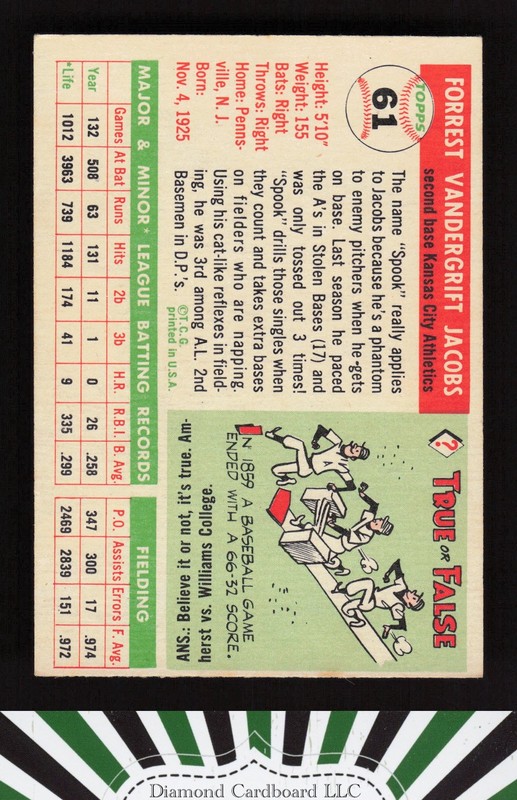 1955 Topps #61 Spook Jacobs VGEX (MC) g, back