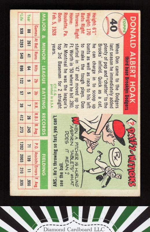 1955 Topps #40 Don Hoak VGEX p, back