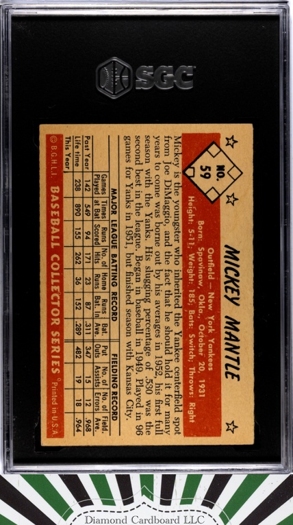 1953 Bowman Color #59 Mickey Mantle SGC 5, back