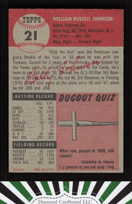 1953 Topps #21 Billy Johnson VGEX e, back
