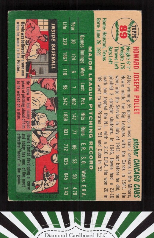 1954 Topps #89 Howie Pollet VG d, back