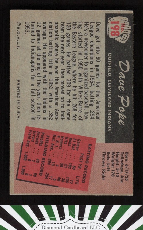 1955 Bowman #198 Dave Pope EX (MC), back