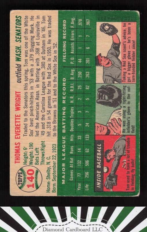 1954 Topps #140 Tom Wright VG m, back