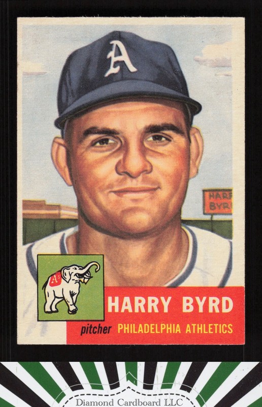 1953 Topps #131 Harry Byrd : Bio uses white text EX f, front
