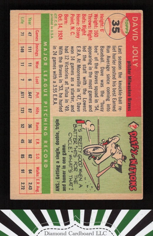 1955 Topps #35 Dave Jolly VGEX i, back