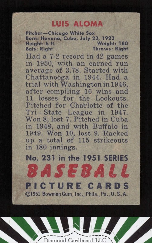 1951 Bowman #231 Luis Aloma VGEX [CENTERED], back