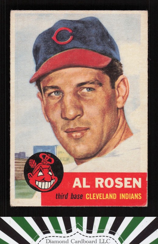 1953 Topps #135 Al Rosen : Bio uses white text VG b, front
