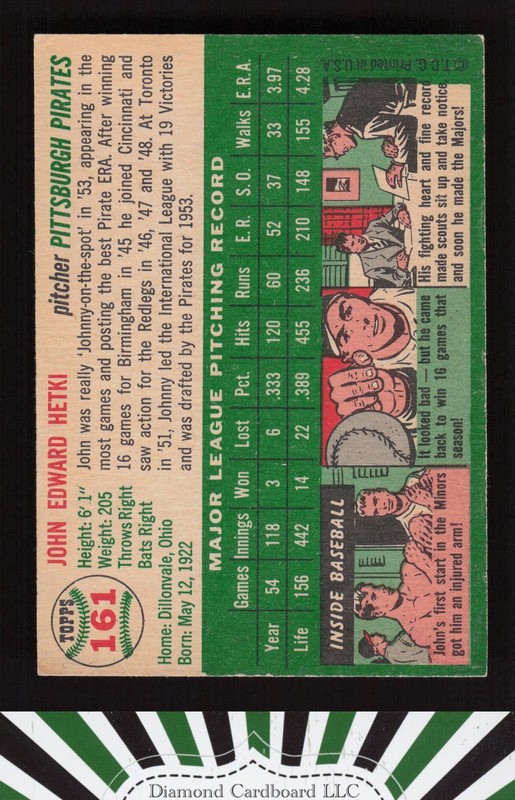 1954 Topps #161 John Hetki VGEX [CENTERED] j, back