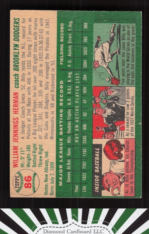 1954 Topps #86 Billy Herman EX (ST) k, back