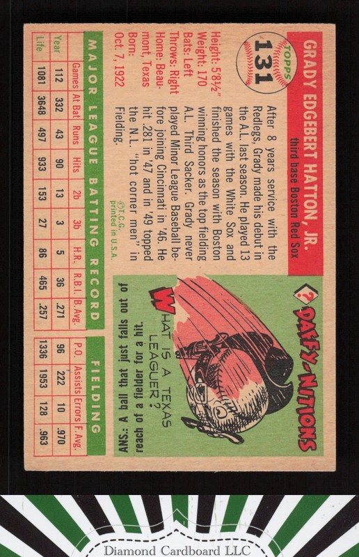 1955 Topps #131 Grady Hatton EX g, back
