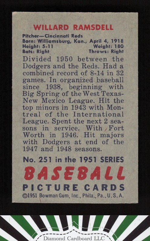 1951 Bowman #251 Willard Ramsdell EX, back