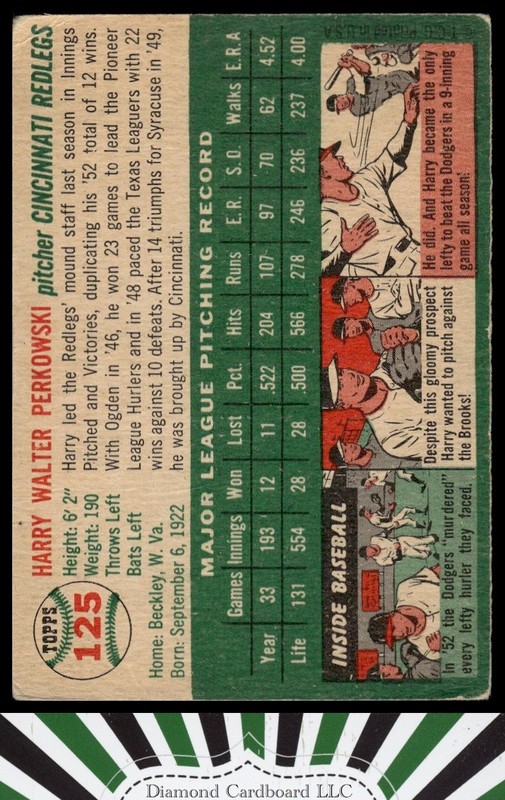 1954 Topps #125 Harry Perkowski VG a, back