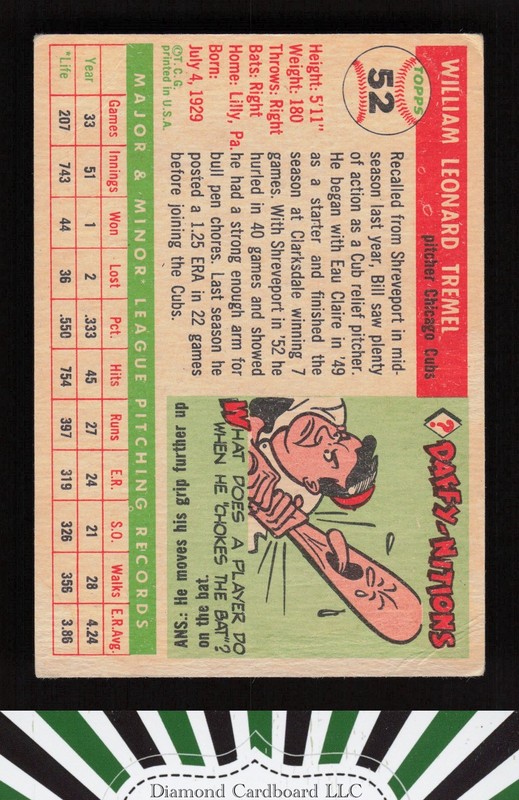 1955 Topps #52 Bill Tremel VG f, back