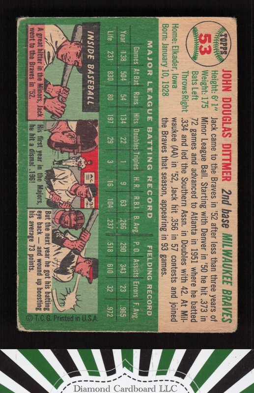 1954 Topps #53 Jack Dittmer GD g, back
