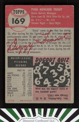 1953 Topps #169 Dizzy Trout VG+ c, back