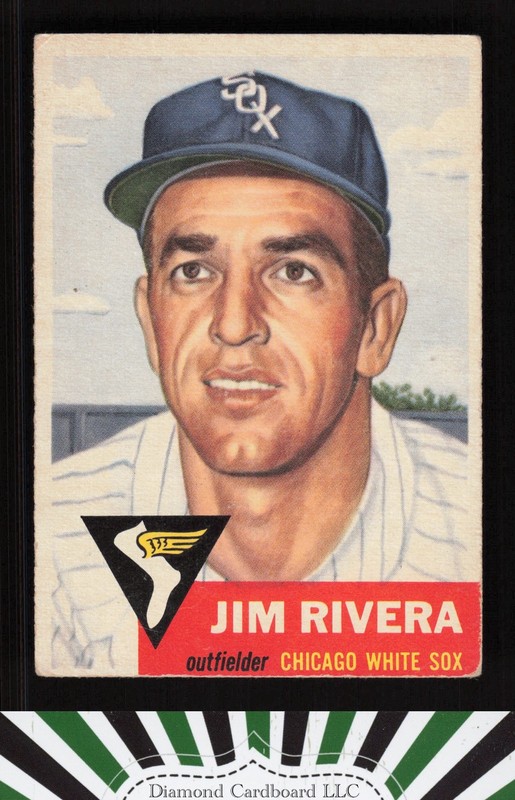 1953 Topps #156 Jim Rivera : Bio uses white text VG b, front