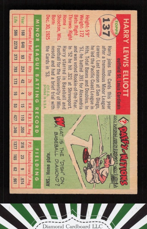 1955 Topps #137 Harry Elliott VGEX e, back