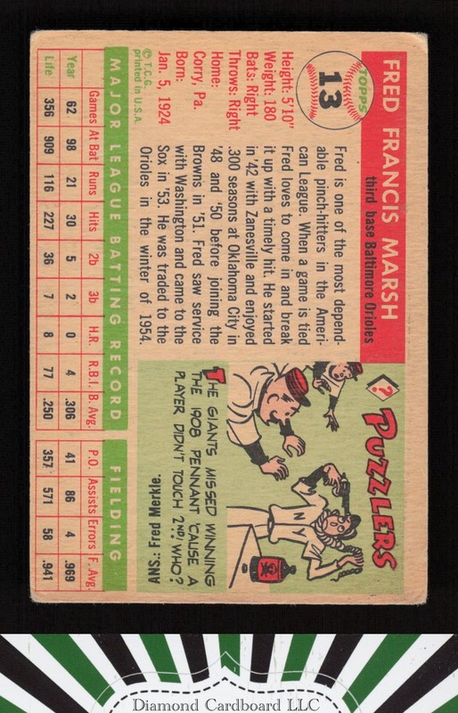 1955 Topps #13 Fred Marsh VG a, back
