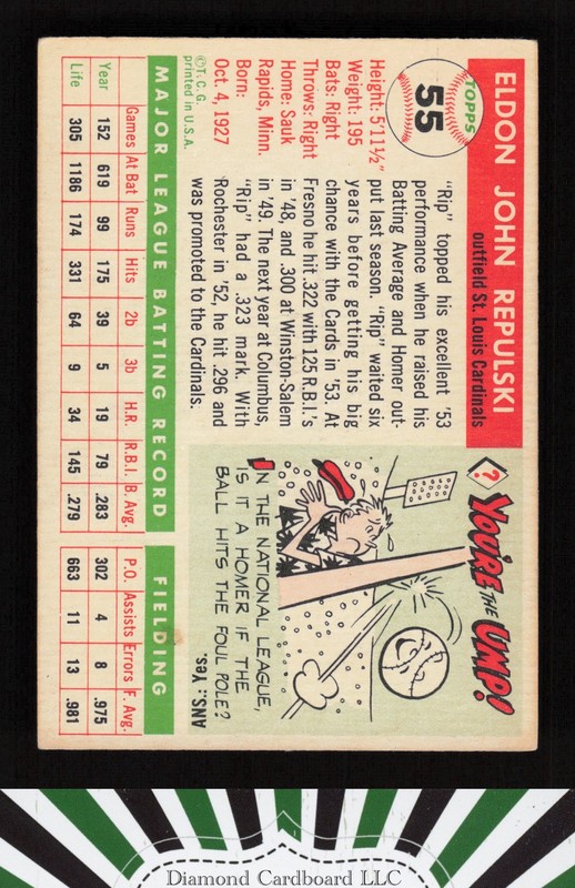 1955 Topps #55 Rip Repulski VGEX e, back