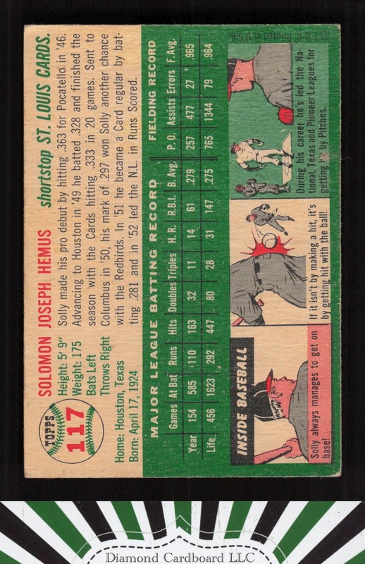 1954 Topps #117 Solly Hemus VG [CENTERED] e, back