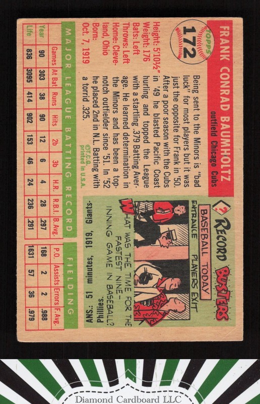 1955 Topps #172 Frank Baumholtz VGEX b, back