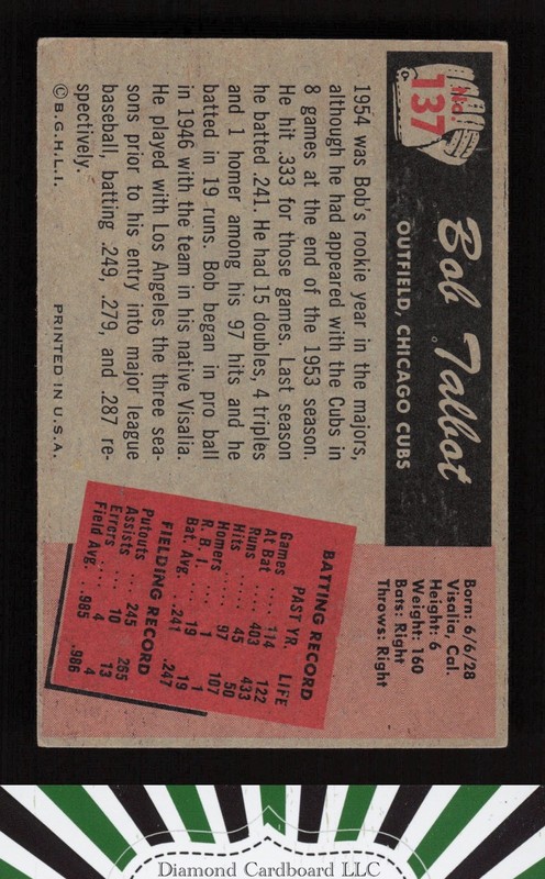 1955 Bowman #137 Bob Talbot VGEX+, back