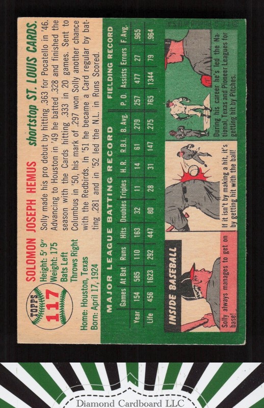 1954 Topps #117 Solly Hemus EX o, back