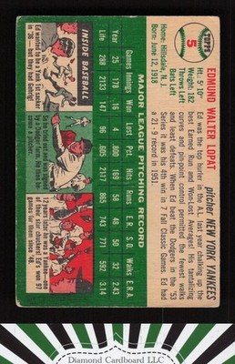 1954 Topps #5 Ed Lopat GD n, back