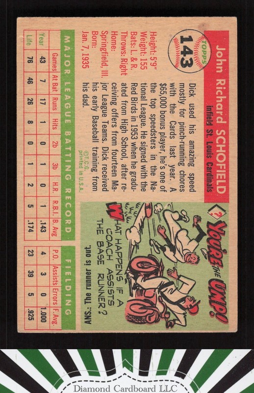 1955 Topps #143 Dick Schofield VG b, back