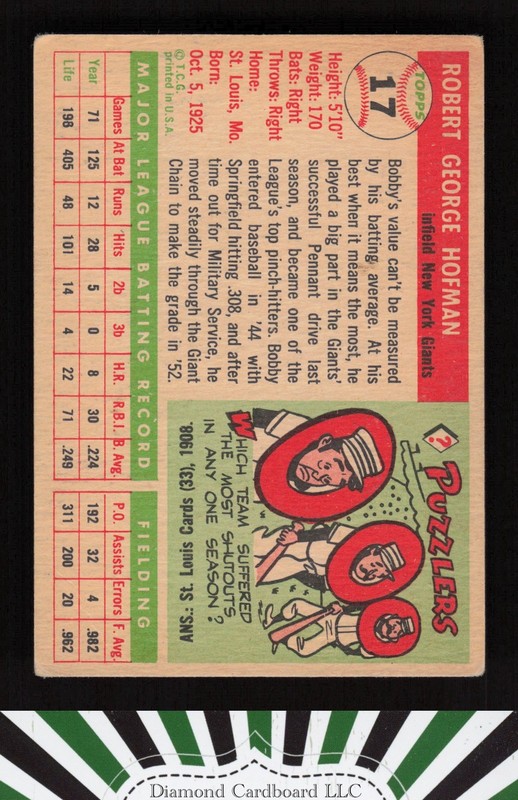 1955 Topps #17 Bobby Hofman GD a, back