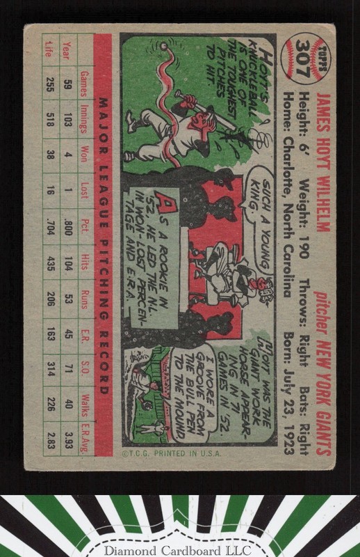 1956 Topps #307 Hoyt Wilhelm VGEX h, back