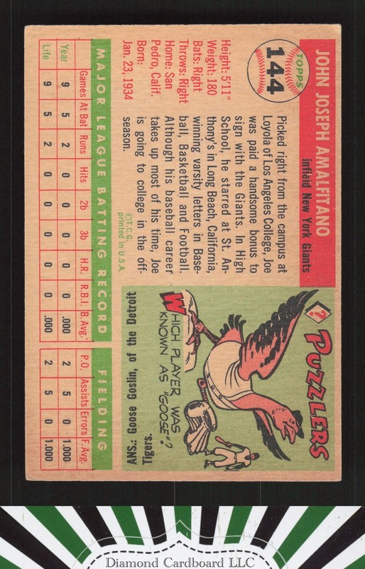 1955 Topps #144 Joe Amalfitano VGEX p, back