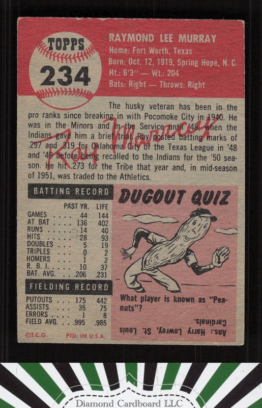 1953 Topps #234 Ray Murray VGEX g, back