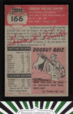 1953 Topps #166 Billy Hunter GD+ e, back