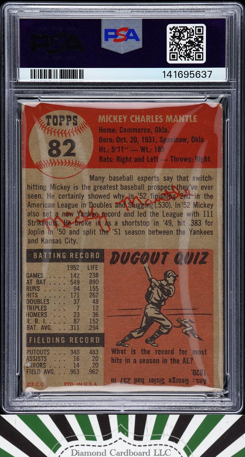 1953 Topps #82 Mickey Mantle PSA 2 [BEAUTIFUL COLORS], back